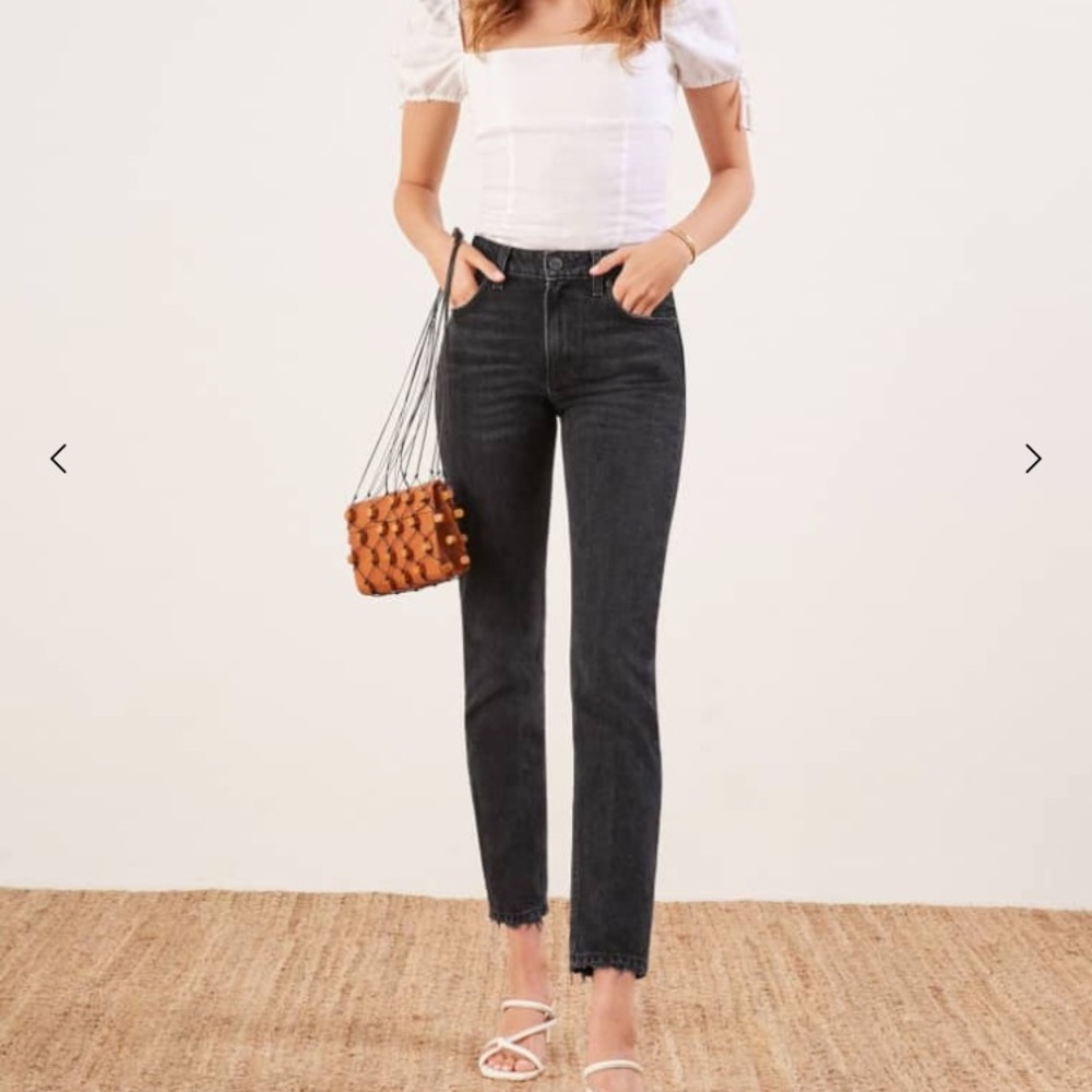 Reformation Julia High Cigarette Jeans Black Wash Cropped 24